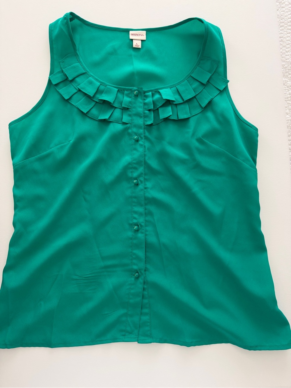 Merona Teal Green Ruffled Neck Sleeveless Top